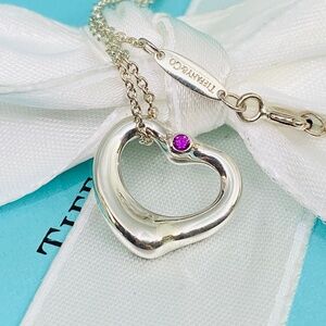 Tiffany & Co pink sapphire open heart necklace 925 Elsa Peretti excellent